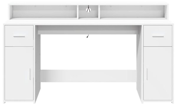 Psací stůl s LED světly bílý 160 x 55 x 91 cm kompozitní dřevo 3309429