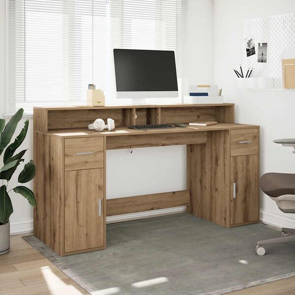 Psací stůl s LED dub artisan 160 x 55 x 91 cm kompozitní dřevo 3309437