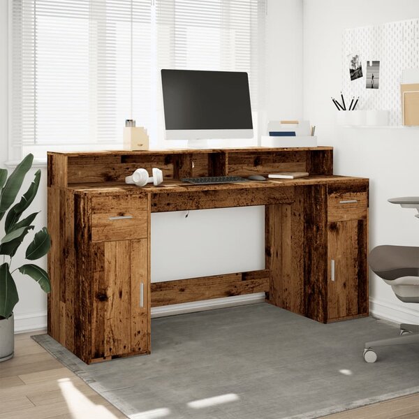 Psací stůl s LED světly old wood 160x55x91 cm kompozitní dřevo 3309436