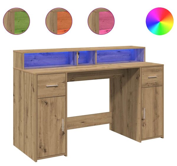 Psací stůl s LED dub artisan 140 x 55 x 91 cm kompozitní dřevo 3309428