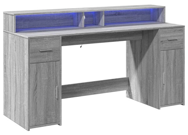 Psací stůl s LED šedý sonoma 160 x 55 x 91 cm kompozitní dřevo 3309434