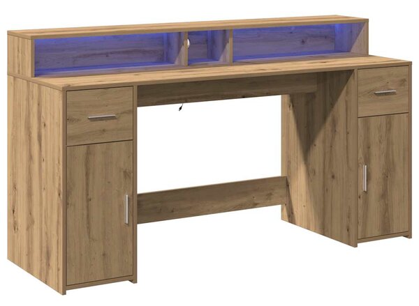 Psací stůl s LED dub artisan 160 x 55 x 91 cm kompozitní dřevo 3309437