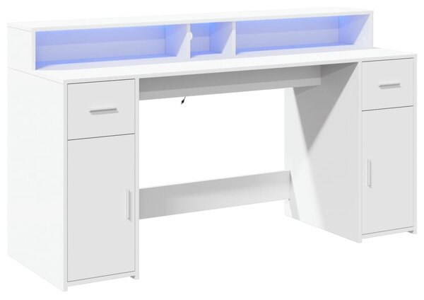 Psací stůl s LED světly bílý 160 x 55 x 91 cm kompozitní dřevo 3309429