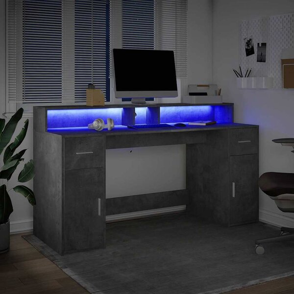 Psací stůl s LED betonově šedý 160x55x91 cm kompozitní dřevo 3309432