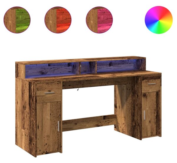 Psací stůl s LED světly old wood 160x55x91 cm kompozitní dřevo 3309436