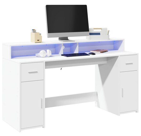 Psací stůl s LED světly bílý 160 x 55 x 91 cm kompozitní dřevo 3309429