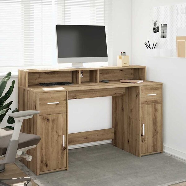 Psací stůl s LED dub artisan 140 x 55 x 91 cm kompozitní dřevo 3309428