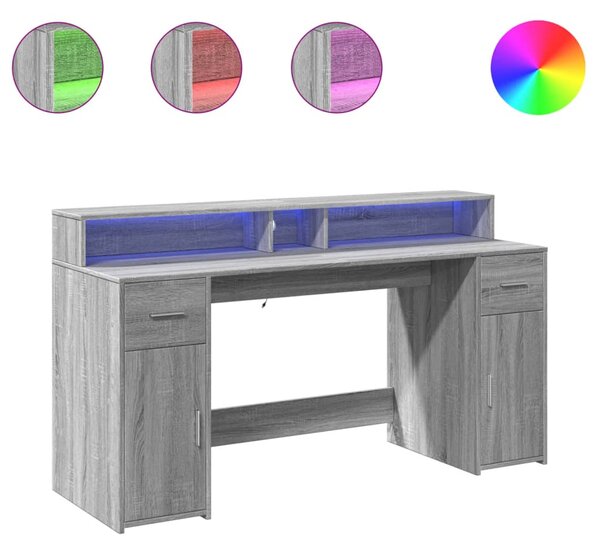 Psací stůl s LED šedý sonoma 160 x 55 x 91 cm kompozitní dřevo 3309434