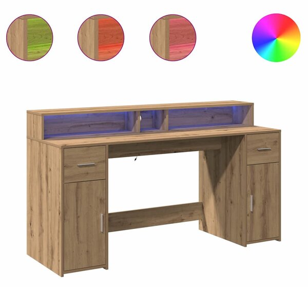 Psací stůl s LED dub artisan 160 x 55 x 91 cm kompozitní dřevo 3309437