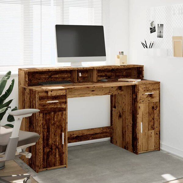 Psací stůl s LED světly old wood 140x55x91 cm kompozitní dřevo 3309427