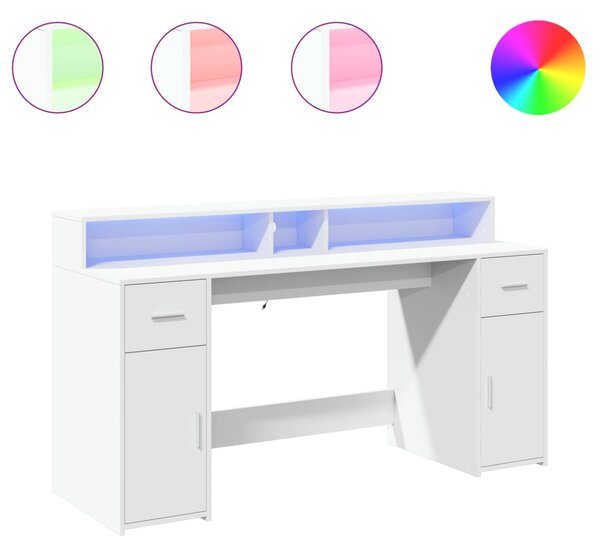 Psací stůl s LED světly bílý 160 x 55 x 91 cm kompozitní dřevo 3309429