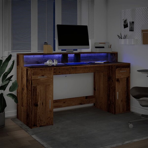 Psací stůl s LED světly old wood 160x55x91 cm kompozitní dřevo 3309436
