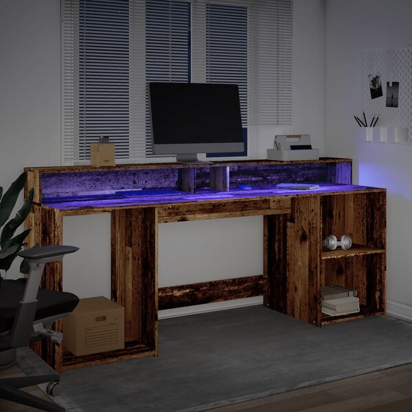 Psací stůl s LED světly old wood 200x55x91 cm kompozitní dřevo 3309445