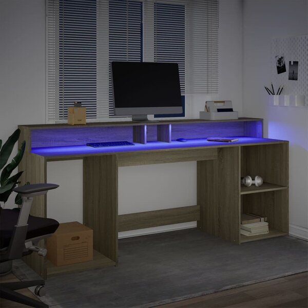 Psací stůl s LED dub sonoma 200 x 55 x 91 cm kompozitní dřevo 3309440