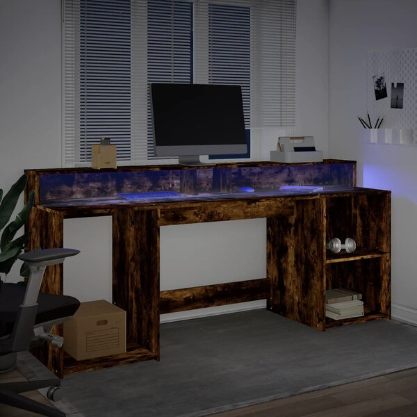 Psací stůl s LED kouřový dub 200 x 55 x 91 cm kompozitní dřevo 3309442