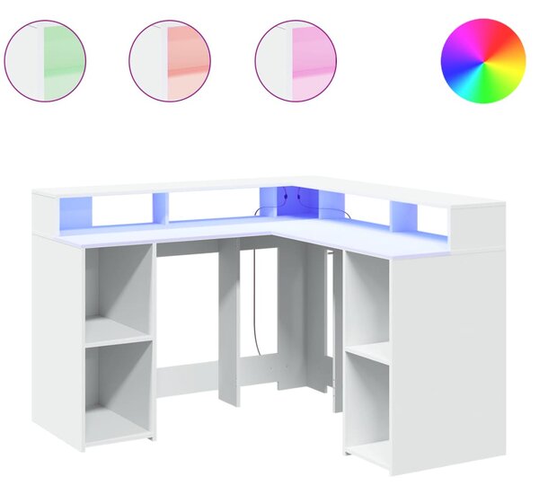 Psací stůl s LED světly bílý 130 x 130 x 91 cm kompozitní dřevo 3309447