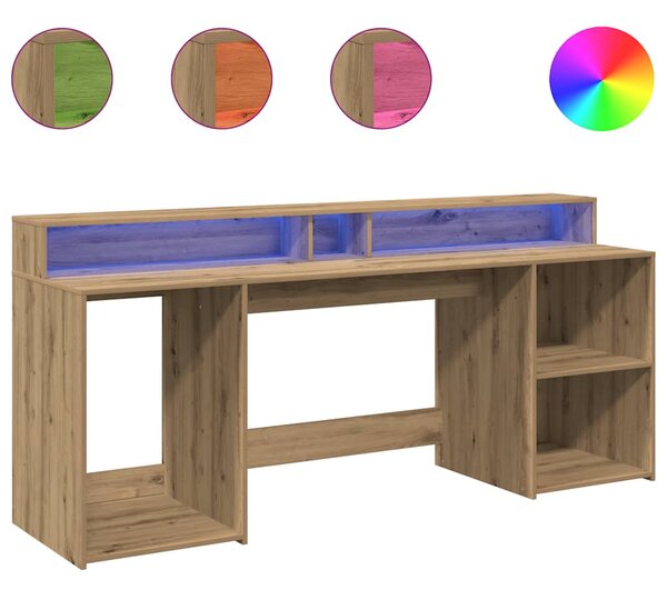 Psací stůl s LED dub artisan 200 x 55 x 91 cm kompozitní dřevo 3309446