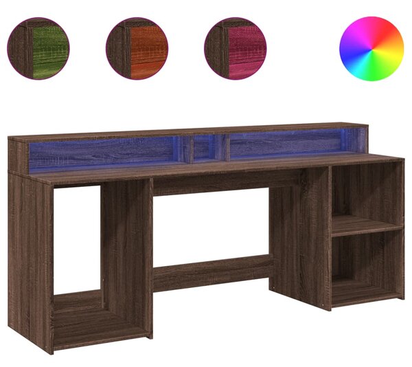 Psací stůl s LED světly hnědý dub 200x55x91 cm kompozitní dřevo 3309444