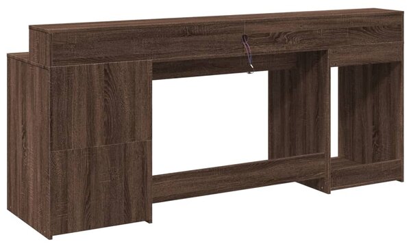 Psací stůl s LED světly hnědý dub 200x55x91 cm kompozitní dřevo 3309444