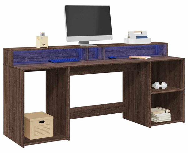 Psací stůl s LED světly hnědý dub 200x55x91 cm kompozitní dřevo 3309444