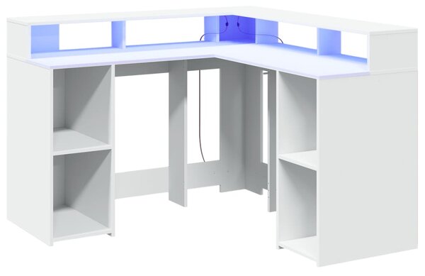 Psací stůl s LED světly bílý 130 x 130 x 91 cm kompozitní dřevo 3309447