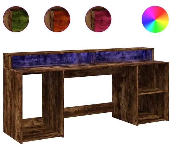 Psací stůl s LED kouřový dub 200 x 55 x 91 cm kompozitní dřevo 3309442