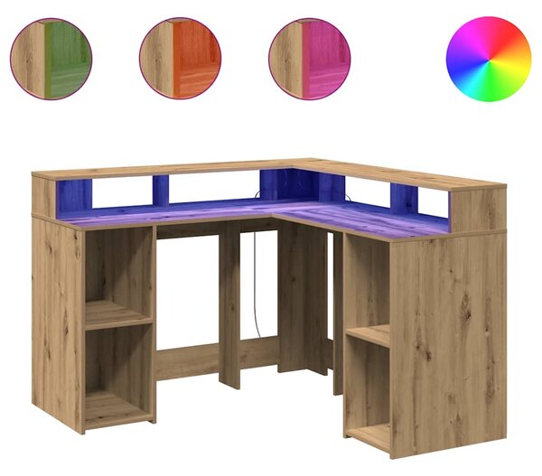 Psací stůl s LED dub artisan 130 x 130 x 91 cm kompozitní dřevo 3309455