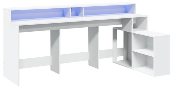 Psací stůl s LED světly bílý 200 x 104 x 91 cm kompozitní dřevo 3309465