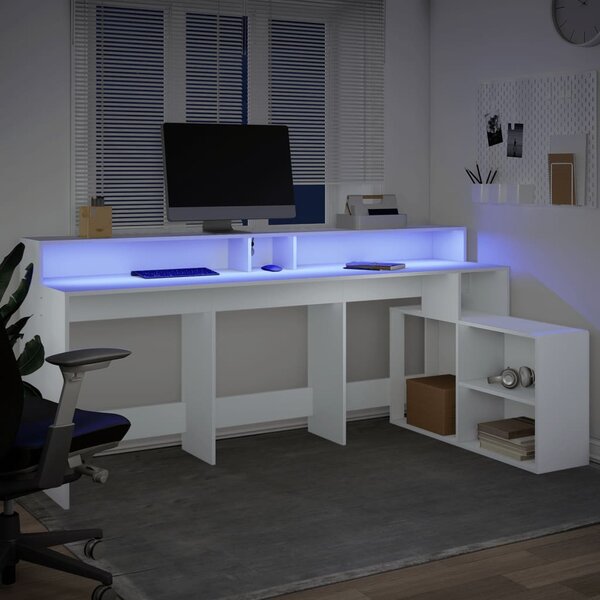 Psací stůl s LED světly bílý 200 x 104 x 91 cm kompozitní dřevo 3309465