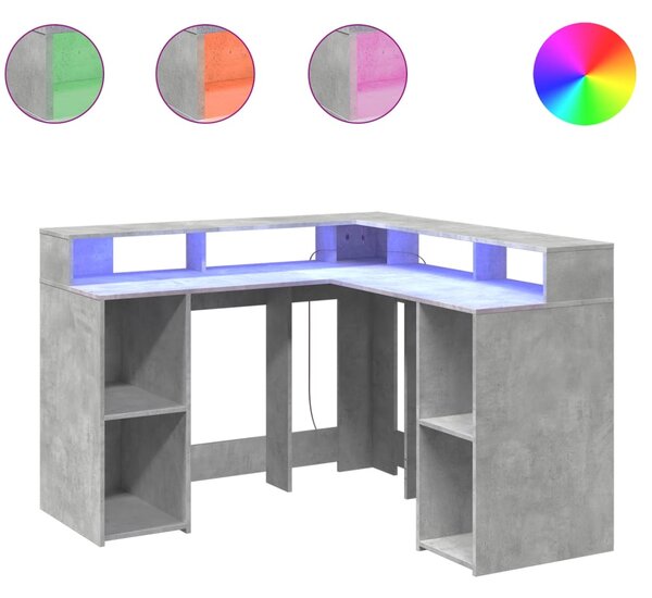 Psací stůl s LED betonově šedý 130x130x91 cm kompozitní dřevo 3309450