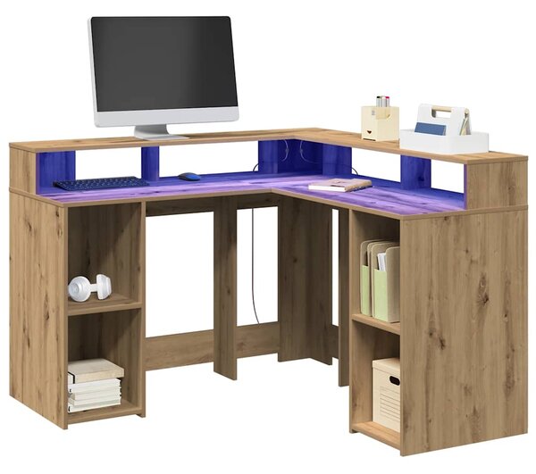 Psací stůl s LED dub artisan 130 x 130 x 91 cm kompozitní dřevo 3309455