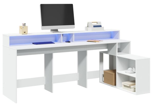 Psací stůl s LED světly bílý 200 x 104 x 91 cm kompozitní dřevo 3309465