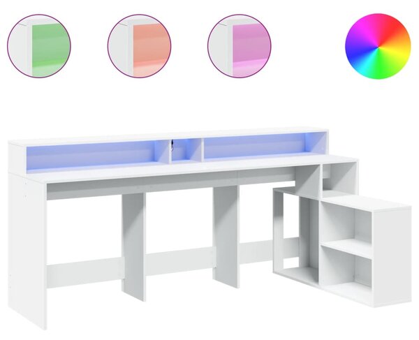 Psací stůl s LED světly bílý 200 x 104 x 91 cm kompozitní dřevo 3309465