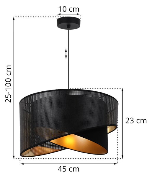Závěsné svítidlo Asti Duo1, 1x PVC/černé textilní stínítko, (fi 45cm), g, b