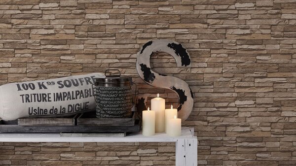 Vliesové tapety na zeď Wood´n Stone 95833-2, kámen štípaný středně hnědý, rozměr 10,05 m x 0,53 m, A.S.Création