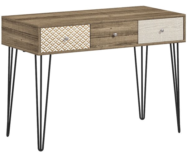 HOMCOM Bohémský psací stůl s 3 zásuvkami a nožkami v designu hairpin pro kancelář, ložnici nebo toaletní stolek 105x50x75 cm dřevo | Aosom