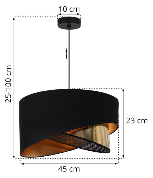 Závěsné svítidlo Asti Duo2, 1x PVC/černé textilní stínítko, (fi 45cm), g, b