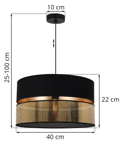 Závěsné svítidlo Asti2, 1x PVC/černé textilní stínítko, (fi 40cm), g, b