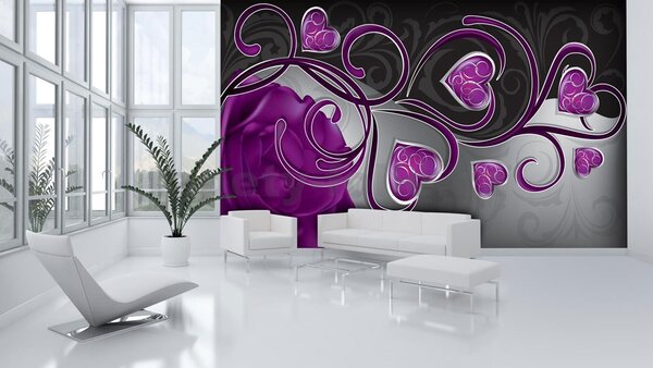 Fototapety fialová, rozměr 368 cm x 254 cm, růže se srdíčky, IMPOL TRADE 707 P8