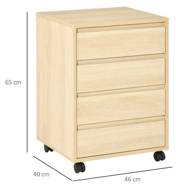HOMCOM Kancelářská zásuvková jednotka se 4 zásuvkami, pojízdná skříňka na dokumenty pro studium 46x40x65 cm | Aosom