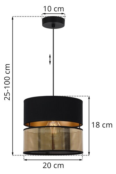 Závěsné svítidlo Asti2, 1x PVC/černé textilní stínítko, (fi 20cm), g, b