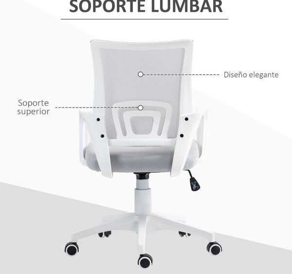 HOMCOM Síťová kancelářská židle otočná s nastavitelnou výškou, funkce houpání, bederní opora a područky, nosnost 120 kg, šedá | Aosom