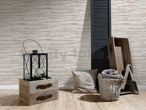 Vinylová tapeta na zeď Wood´n Stone 662125, rozměr 10,05 m x 0,53 m, cihla světle hnědá, A.S.Création