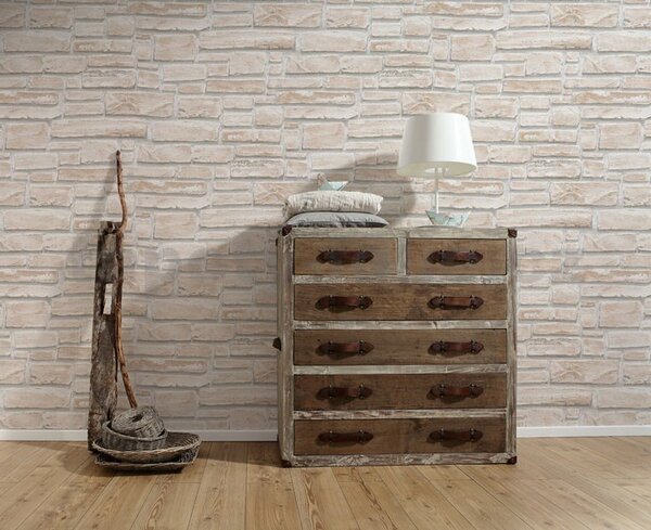 Vinylová tapeta na zeď Wood´n Stone 662125, rozměr 10,05 m x 0,53 m, cihla světle hnědá, A.S.Création