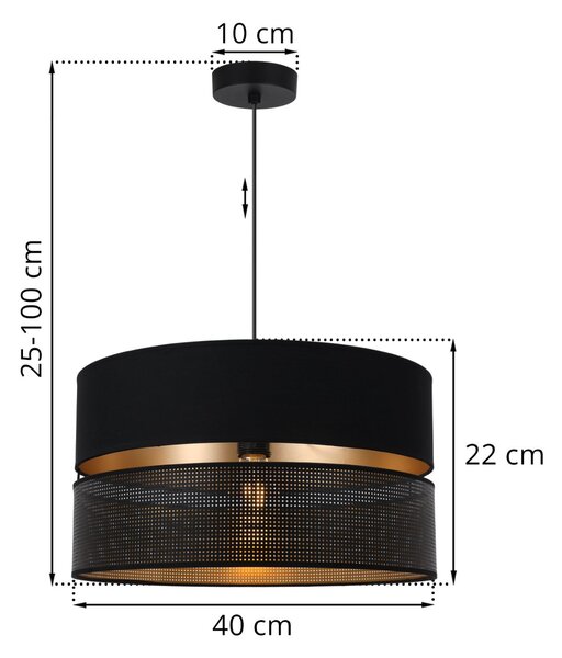 Závěsné svítidlo Asti, 1x PVC/černé textilní stínítko, (fi 40cm), g, b