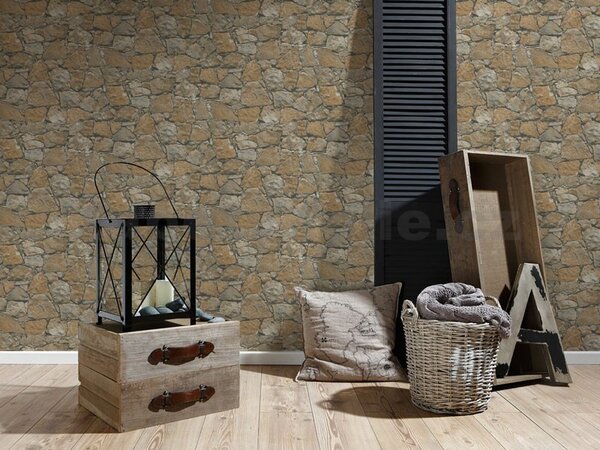 Vliesové tapety na zeď Wood´n Stone 95863-1, kámen štípaný hnědý, rozměr 10,05 m x 0,53 m, A.S.Création