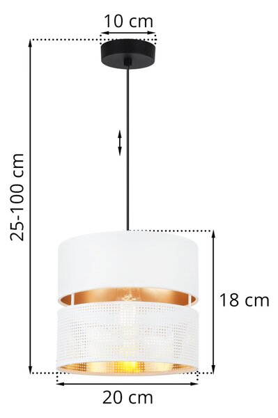 Závěsné svítidlo Asti, 1x PVC/bílé textilní stínítko, (fi 20cm), g, b