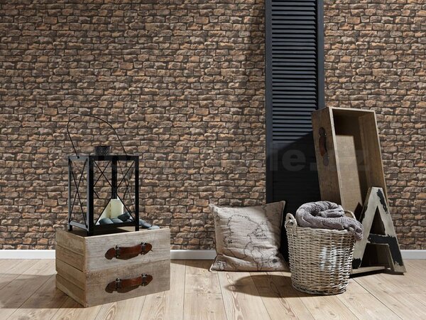 Vliesové tapety na zeď Wood´n Stone 90791-2, kámen hnědý, rozměr 10,05 m x 0,53 m, A.S.Création