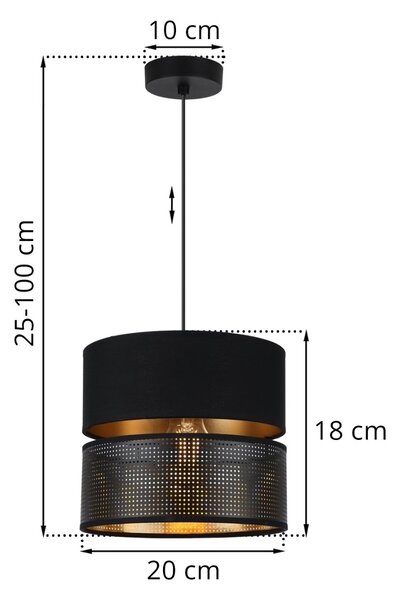 Závěsné svítidlo Asti, 1x PVC/černé textilní stínítko, (fi 20cm), g, b