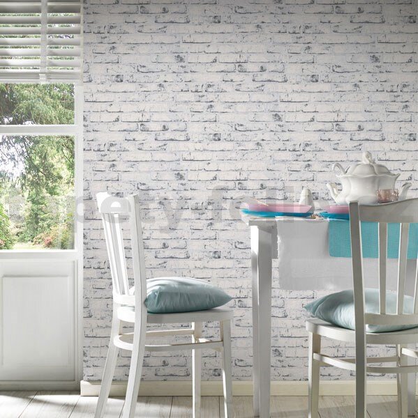 Vliesové tapety na zeď Wood´n Stone 90783-7, cihla bílo-šedá, rozměr 10,05 m x 0,53 m, A.S.Création